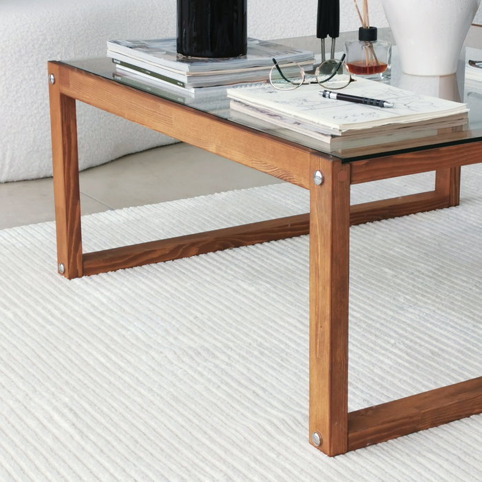 Hanah Home Mesa de Centro Via de Cristal Templado y Madera